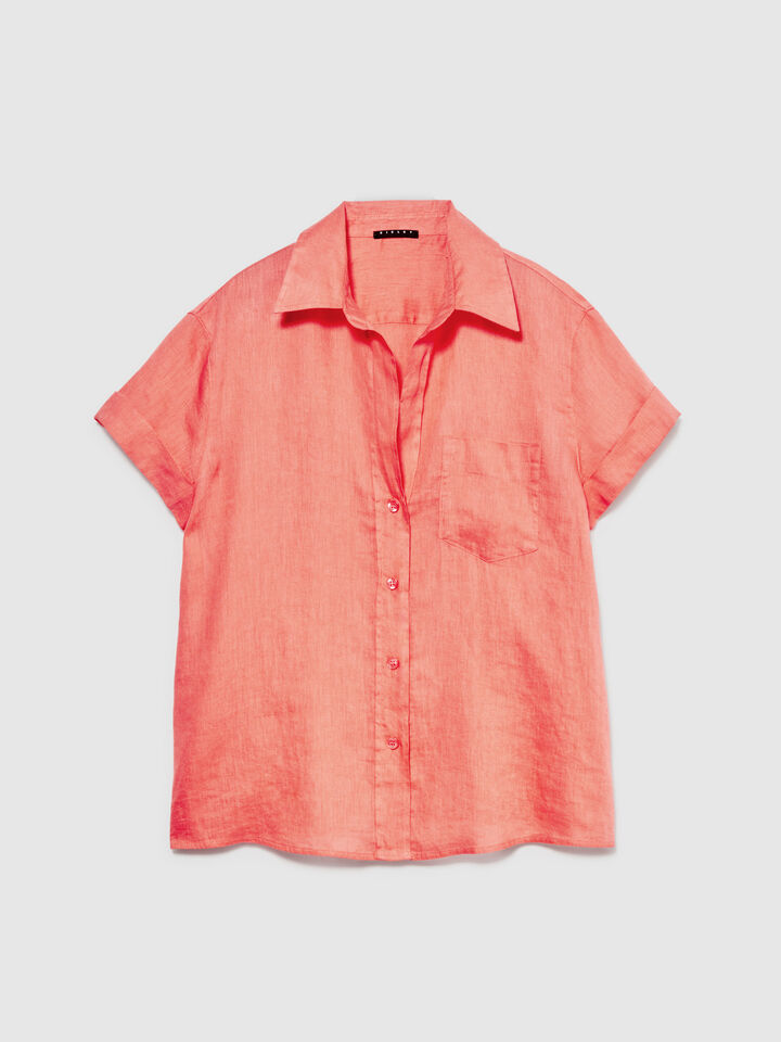 Short sleeve 100% linen shirt - women's shirts - Coral | Sisley image number 6